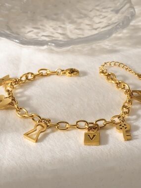 18K Gold Plated Lock & Key Charm Bracelet